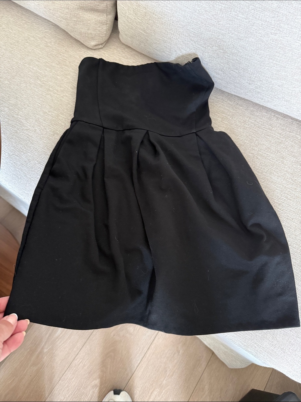 Wilfred Strapless Black Pleated Mini Dress